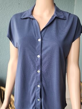 Green Envelope Slate Blue Short-Sleeve Button Down Shirt